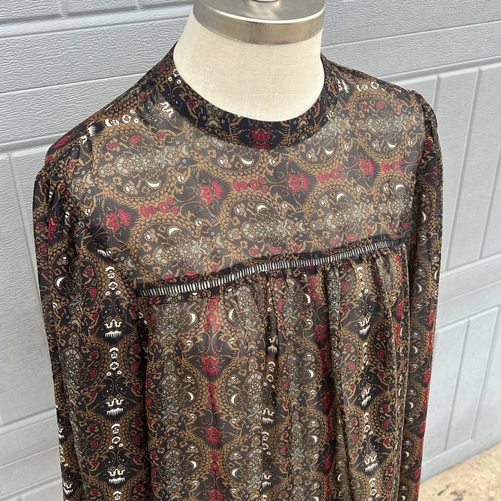 🎨Max Studio multi color sheer with lace long sleeves bohemian blouse size Large - Picture 2 of 9